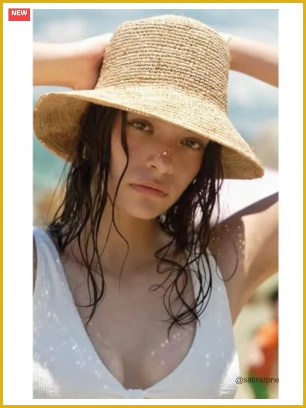 Handwoven Raffia Straw Bucket Hat UPF 50+ Foldable Sun Hat